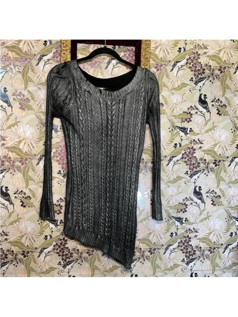 Arden B y2K Asymmetric Metallic Cable Knit Sweater